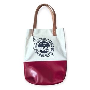 Fleabags Tote Bag with Leather Handles Red and White Handmade in Brooklyn Rare